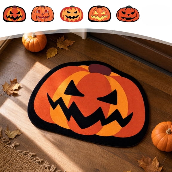 Halloween Doormat Pumpkin Area Rug 23.6x15.7in Secure-Grip Soft Skidproof Floor Mat for Bathroom Bedroom Living Room Halloween Decor by OVFUIZ