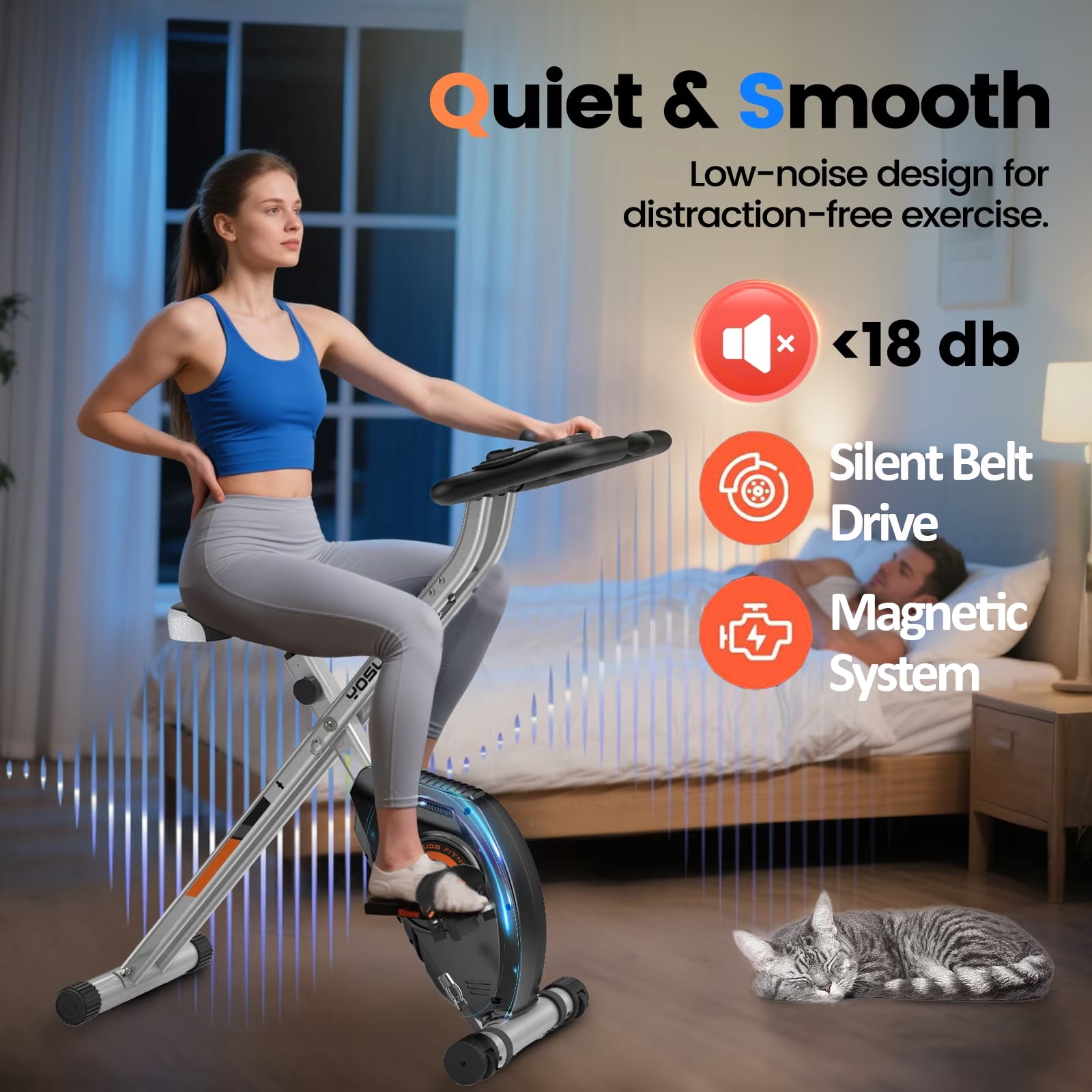 YOSUDA Folding Exercise Bike, Indoor Home Stationary Bike Workout 350LB Capacity