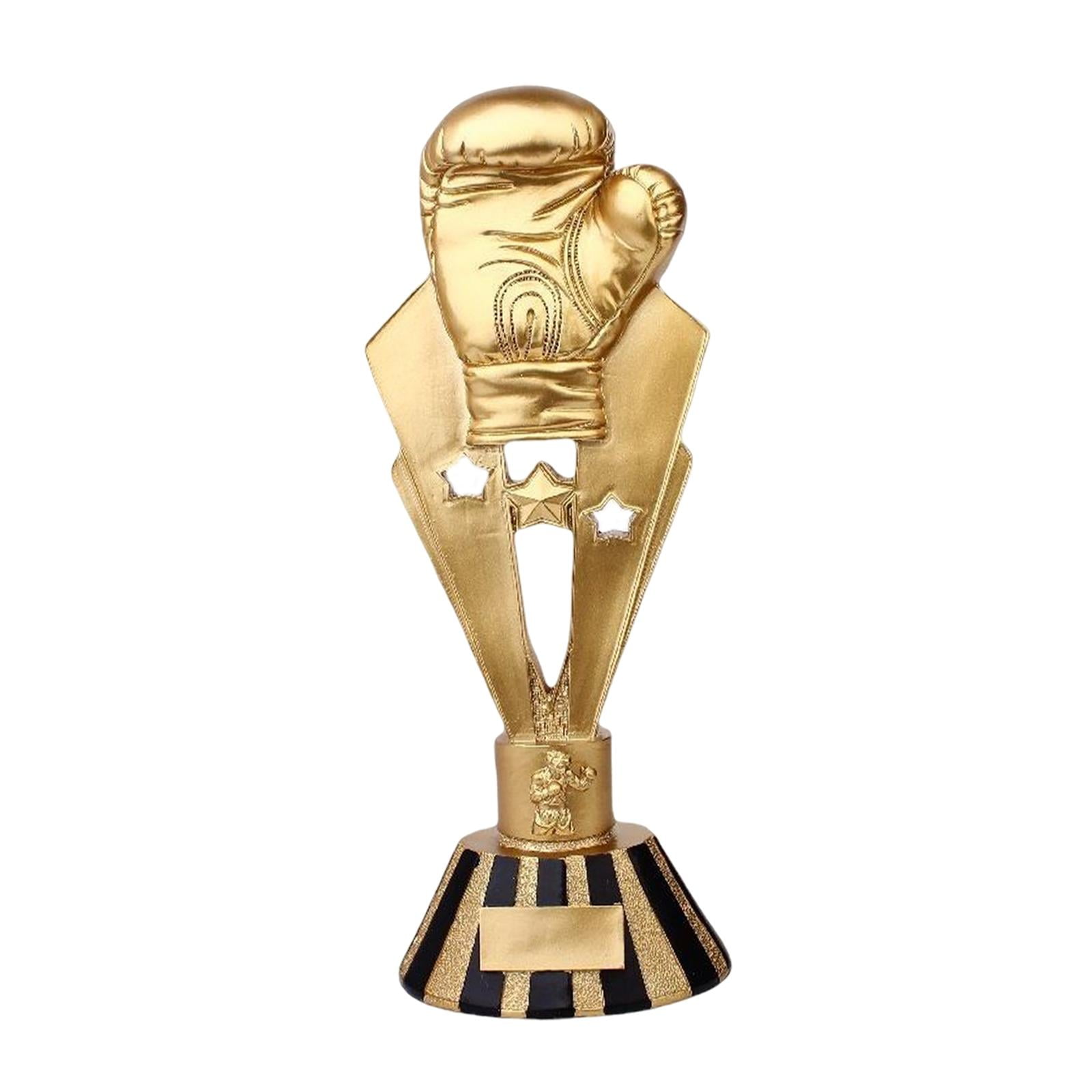 Boxing Glove Trophy Award – Gold Glove On White Marble Base, Custom Engraving, 10.75 Inches Tall