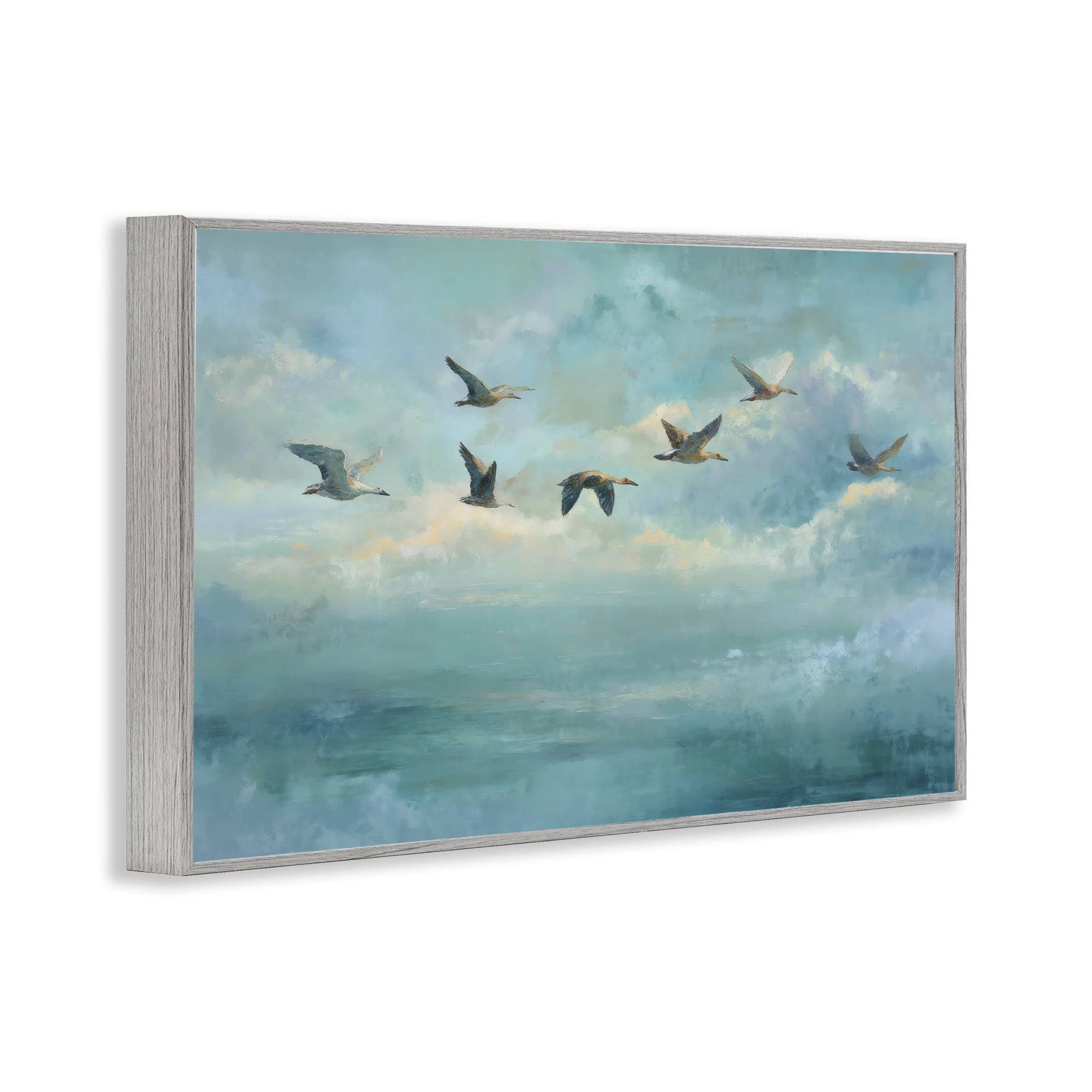 Stupell Industries Blue Skies Geese Gray Framed Giclee Art, design by Petal Prints Design