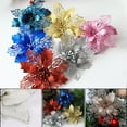thumbnail image 4 of 10Pcs Glitter Poinsettia Flowers Christmas Tree Ornaments, Artificial Poinsettias Bushes Christmas Decorations for Xmas Holiday Wedding , 5.2-inch, 4 of 8