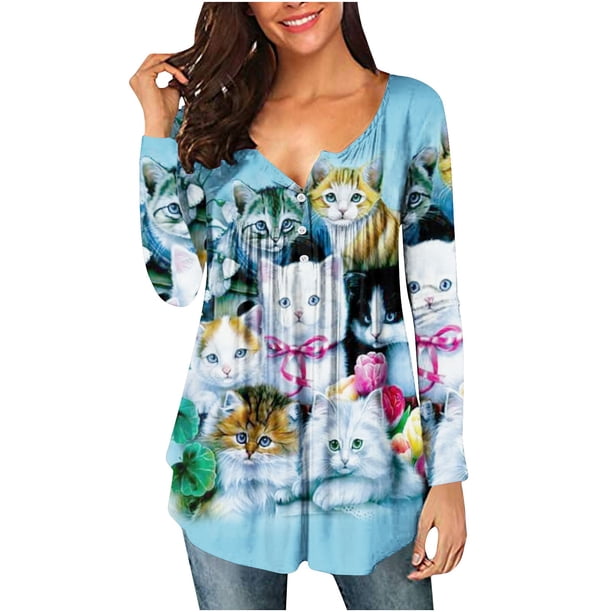 Camiseta suelta estampada a la moda para mujer, blusa de manga larga, cuello redondo, camisetas informales Pompotops FGAJ5724