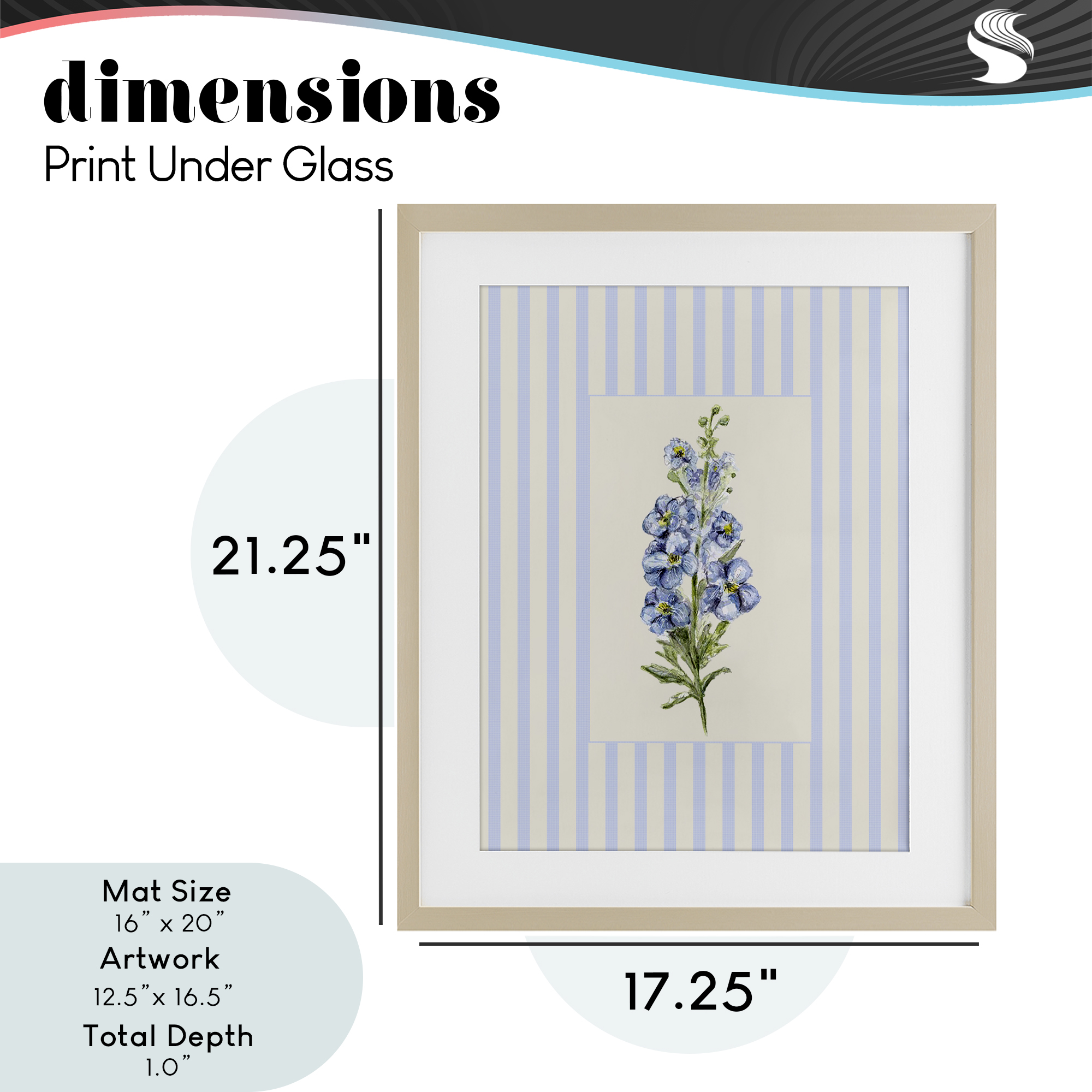 Blue Stripe Larkspur Birch Framed Print Under Glass, design by Lisa Wehmeyer