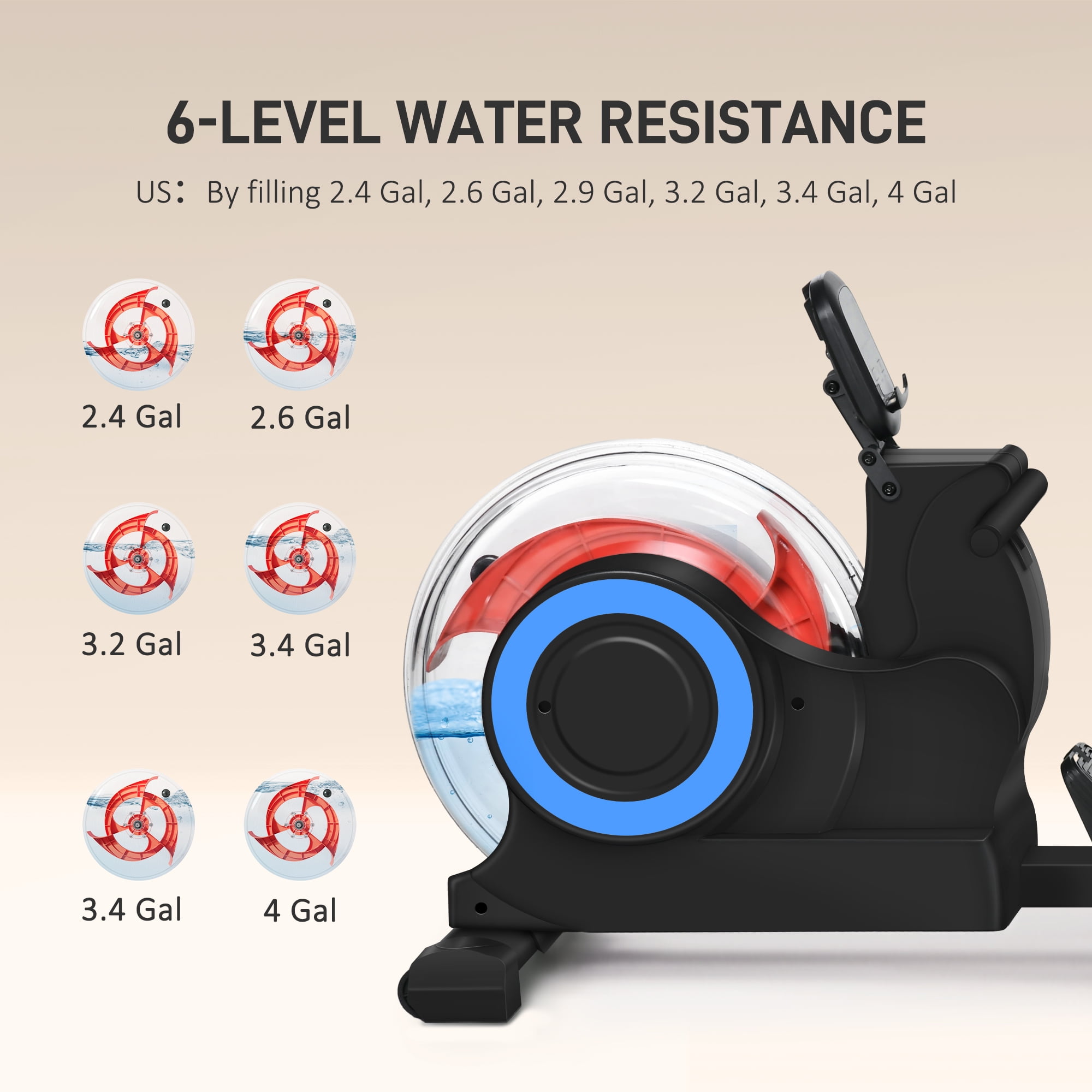 Soozier Foldable Water Rowing Machine with Wheels for Home Gym, Blue