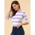 thumbnail image 2 of Dde San Patricio Camisecon mangas de codo pamujer Camisebásiinformal con cuello de barco y corte ajustado Blanco VioleL, 2 of 6
