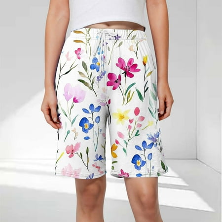 LEBONYARD Womens Sweat Shorts with Pockets Women s Shorts in Fashionable Styles Women s Fashion Printed Casual Home Shorts with Elastic Waistband Drawstring and Side Pockets for Casual Wear White XXL