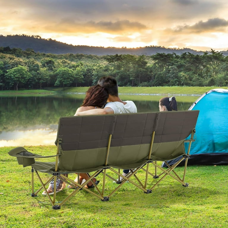 3 Person Camping Chair for Adults Outdoor Folding Oversized Camping Couch Chair w Cup Holders Thick Padding Heavy Duty Lawn Chair for Beach Picnic Travel Supports 990 LBS 3 Person Seat Green Walmart.c...