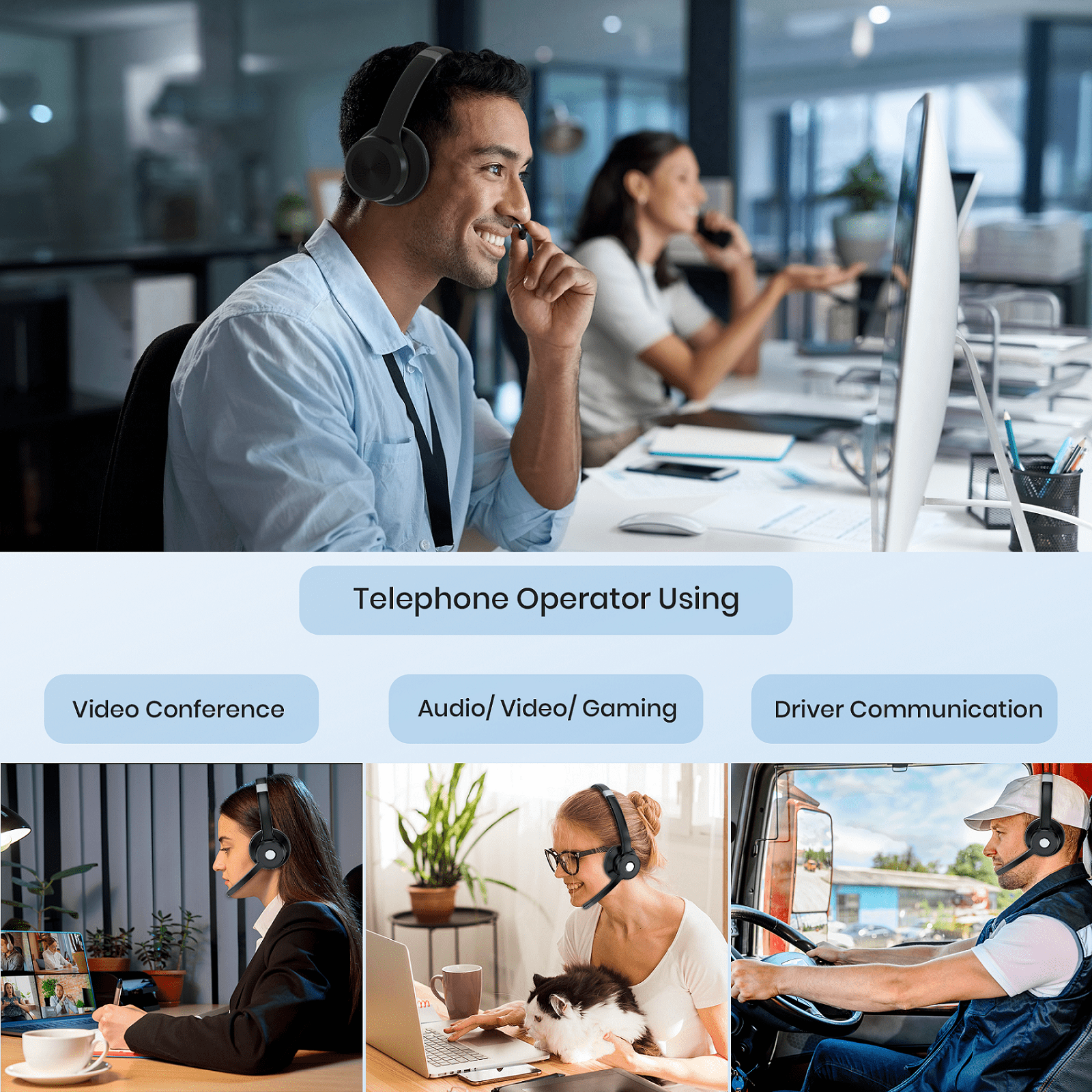 Xecessory Trucker Bluetooth Headset with Noise Canceling Microphone & Mute Button, 40Hrs Wireless Headphones for Truck Driver,Work,Computer,Home Offcie
