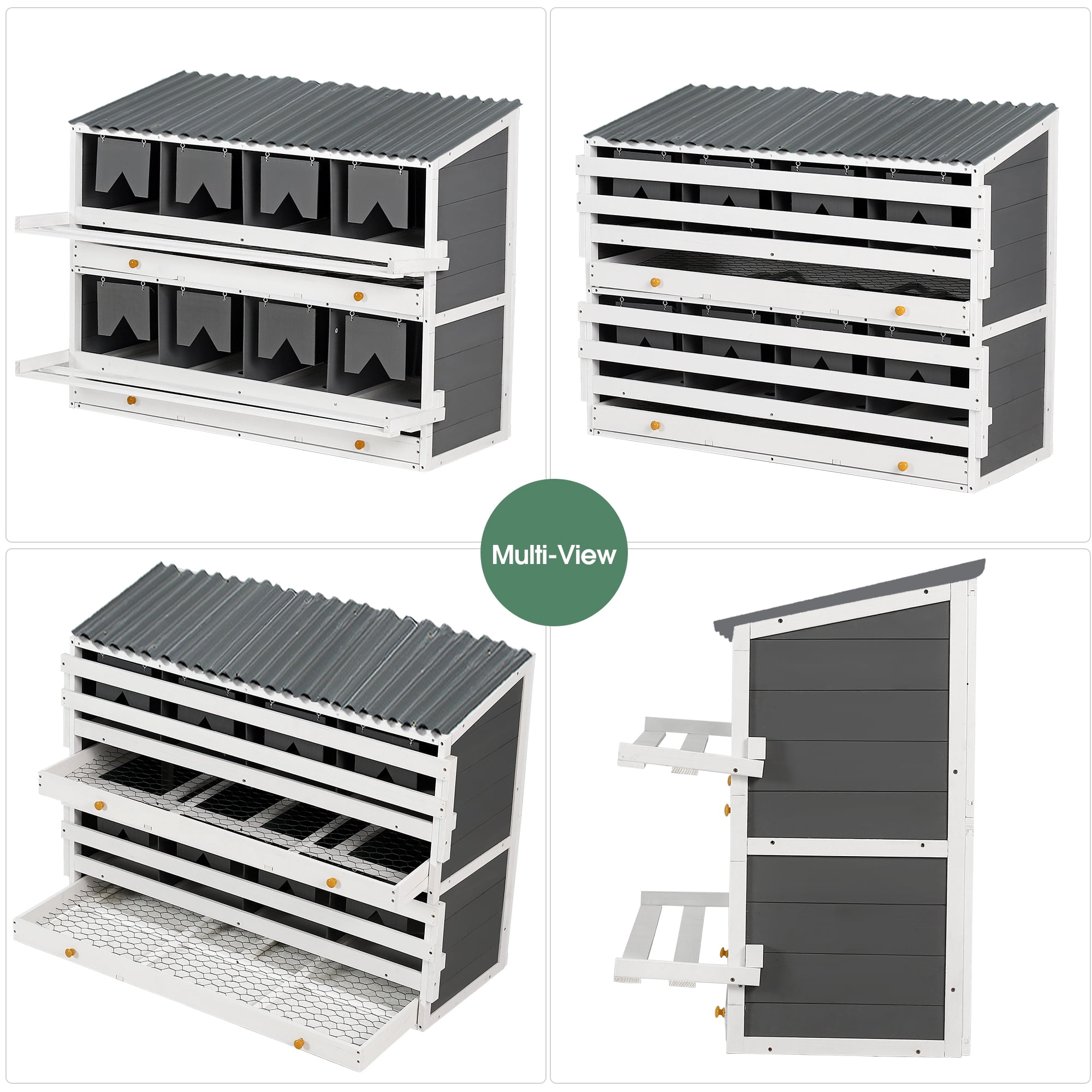 Wooden Chicken Nesting Box, 8 Compartments Egg Laying Boxes for Hens, Ducks and Poultry with Rollout Eggs Collection, PVC Roofing and Foldable Perches, 47"Lx26.4"Wx35.4"H