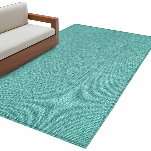 Area Rugs for Living Room 4x6 Ft, Vintage Teal Green Non Slip Area Rugs for Kitchen Bedroom Entryway, Farmhouse Retro Solid Color Linen Texture Washable Carpet Runner Rug Floor Mats for Bedroom