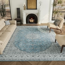 Cocosity 8'x10' Washable Area Rug Low-Pile Soft Rug for Living Room Home Decor Traditional Carpet, Blue