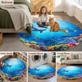 thumbnail image 5 of Shark Large Round Rug 8 FT, Non Slip Living Room Area Carpet, Blue Ocean Underwater Animal Coral Tropical Fish Washable Soft Circle Rug Non-Shedding Floor Carpet for Bedroom Office Dining Room, 5 of 9