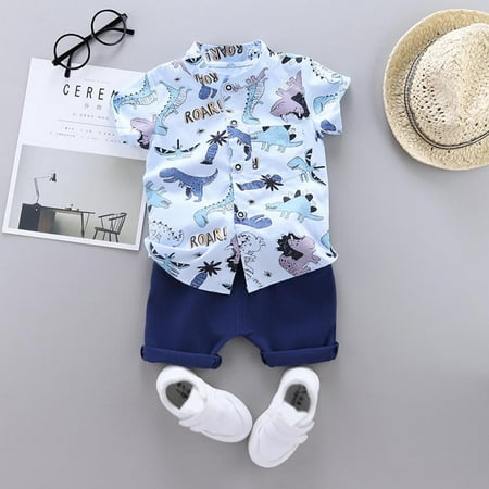 

Sunwukong Toddler Baby Boy Shorts Set Dinosaur Print Short Sleeve Button Down Shirt Shorts Clothes Outfits