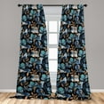 thumbnail image 2 of Botanical Window Curtains, Abstract Style Artwork of Leaves and Forms on Black Background, Lightweight Decor 2-Panel Set with Rod Pocket, Pair of - 28"x63", Dark Turquoise and Caramel, by Ambesonne, 2 of 3