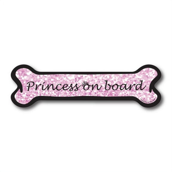Magnet Me Up Princess on Board Pink Sparkly Dog Bone Magnet Decal, 2x7 In, Vinyl Automotive Magnet
