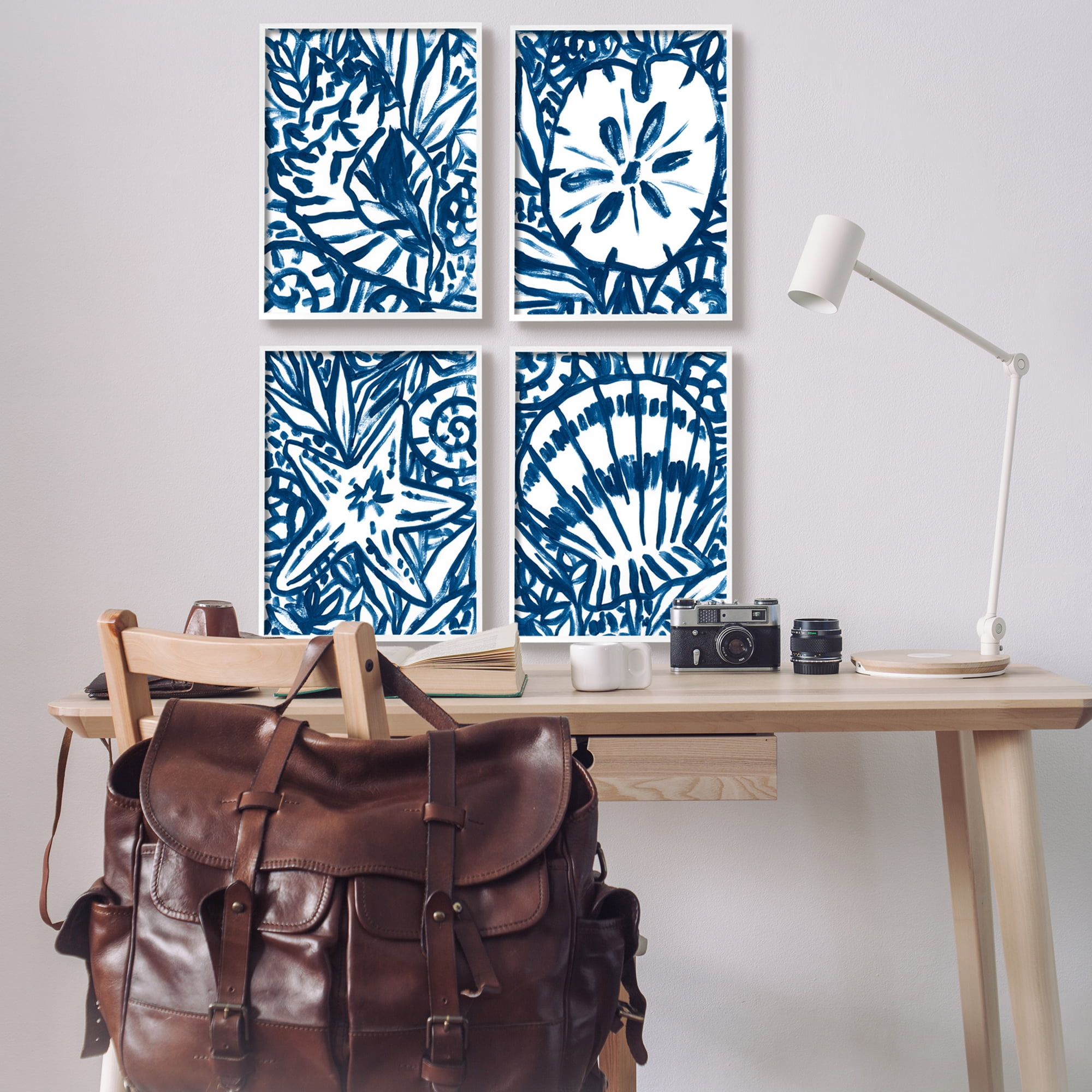 Stupell Industries Nautical Blue Seashell Starfish Sand Dollar Line Drawing , 16 x 20, Design by June Erica Vess