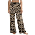 thumbnail image 2 of MYAOYI Women's Loose Flowy Palazzo Pants, Damask Print Elastic High Waist Casual Trousers, 2 of 7