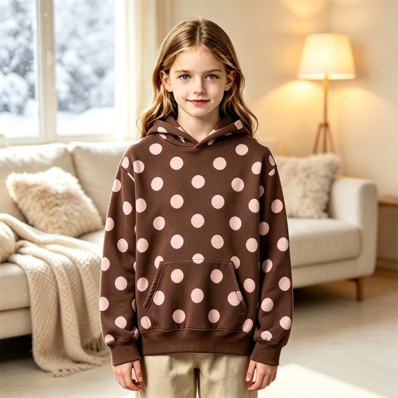 Girls Pullover Polka Dot Printed Hoodie Sweatshirt