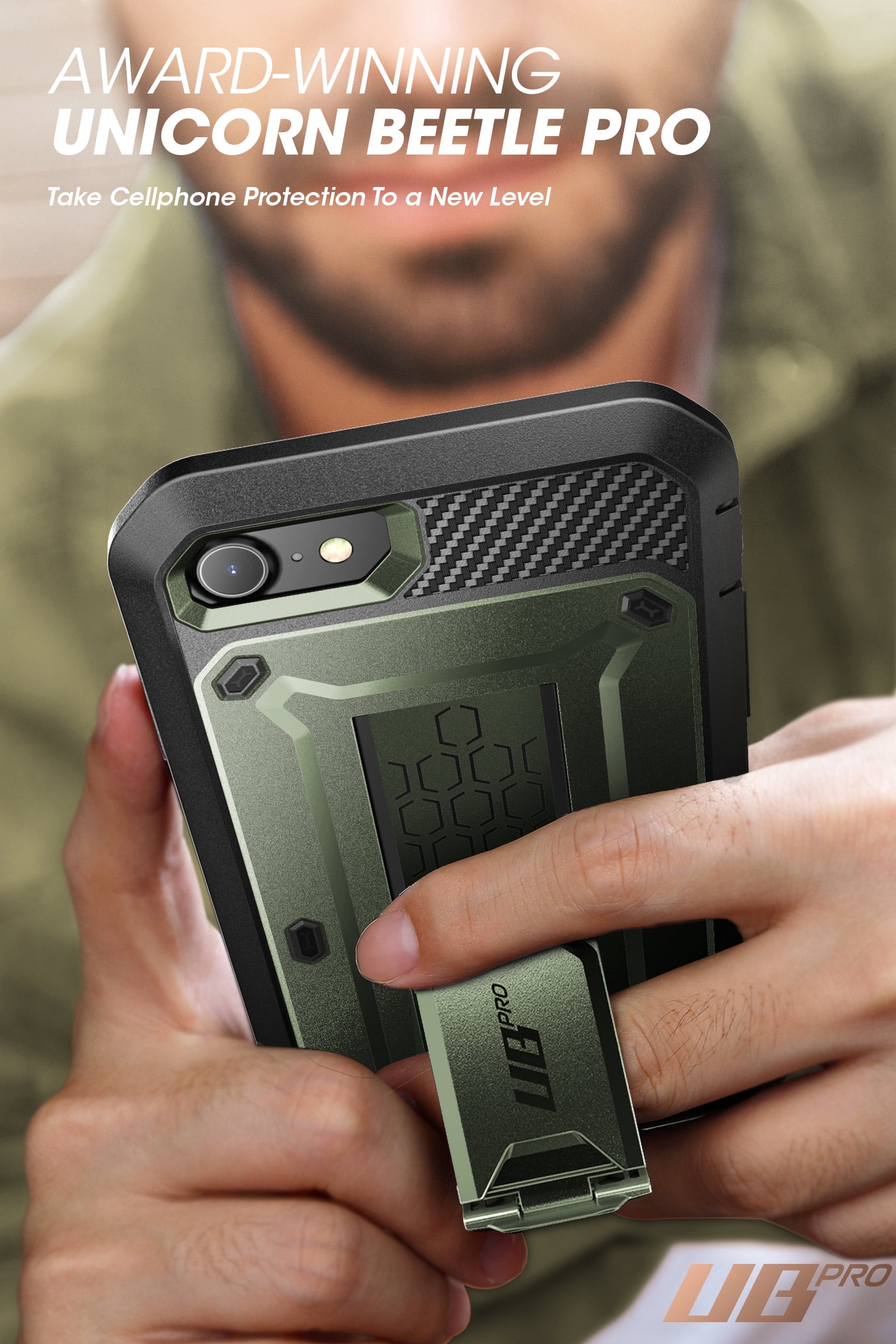 SupCase Unicorn Beetle Pro Series Case Designed for iPhone SE (2022/2020) / iPhone 7 / iPhone 8, Built-in Screen Protector Full-Body Rugged Holster & Kickstand Case (Guldan)