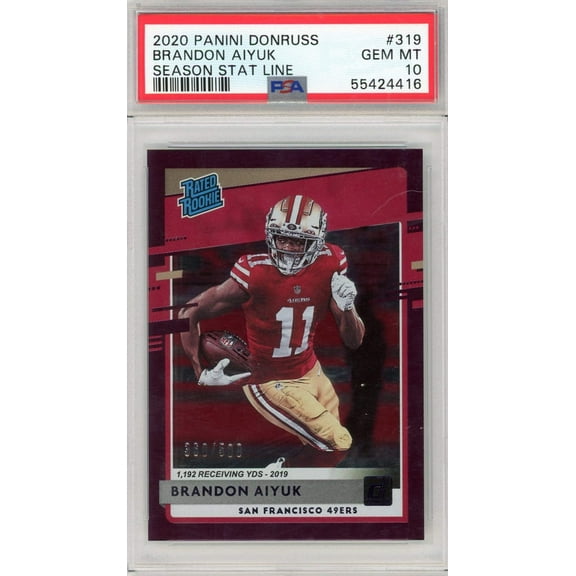 Graded 2020 Panini Donruss Brandon Aiyuk #319 Season Stat Line Rookie Rc Football Card PSA 10 Gem Mint