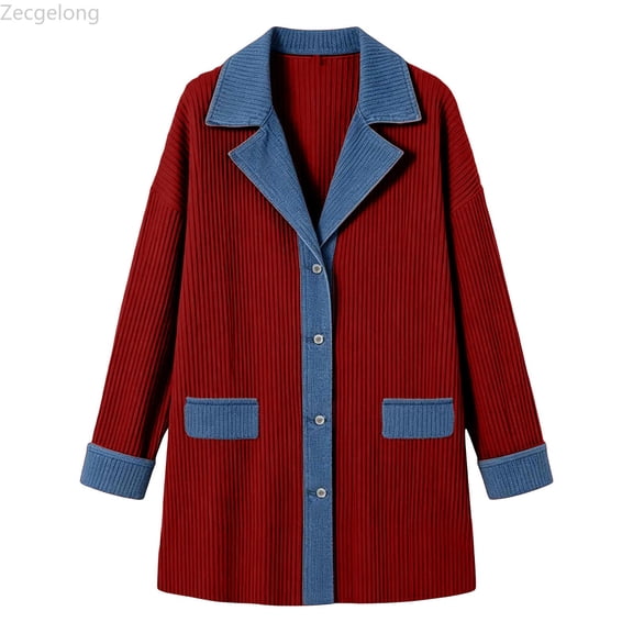 Zecgelong Stylish Two Tone Denim Outerwear For Girls Casual Warm Jacket With Comfortable Fit