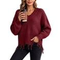 thumbnail image 2 of Fewfanhot Sweaters for Women Oversized Long Sleeve V Neck Ripped Cozy Warm Knitted Winter Pullover Sweaters, 2 of 8