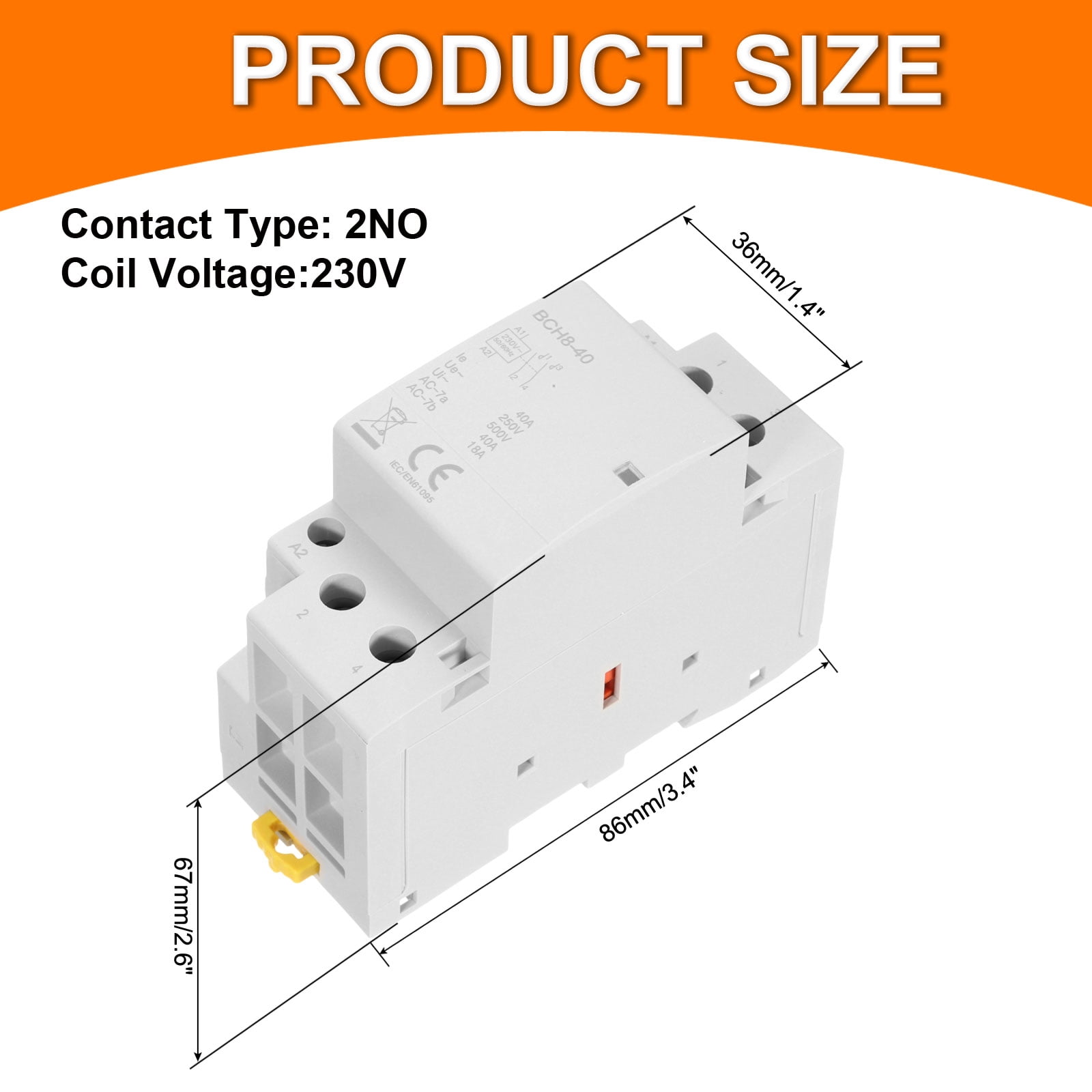 Uxcell AC Contactor 40A 2 Pole 2NO 230V Load and Lighting Circuit Control DIN Rail Mount