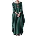 thumbnail image 1 of Celmia Robe Longue Maxi Ample en Coton à Manches 3/4 et Col Rond pour Femmes avec Poches Latérales Vert L, 1 of 4