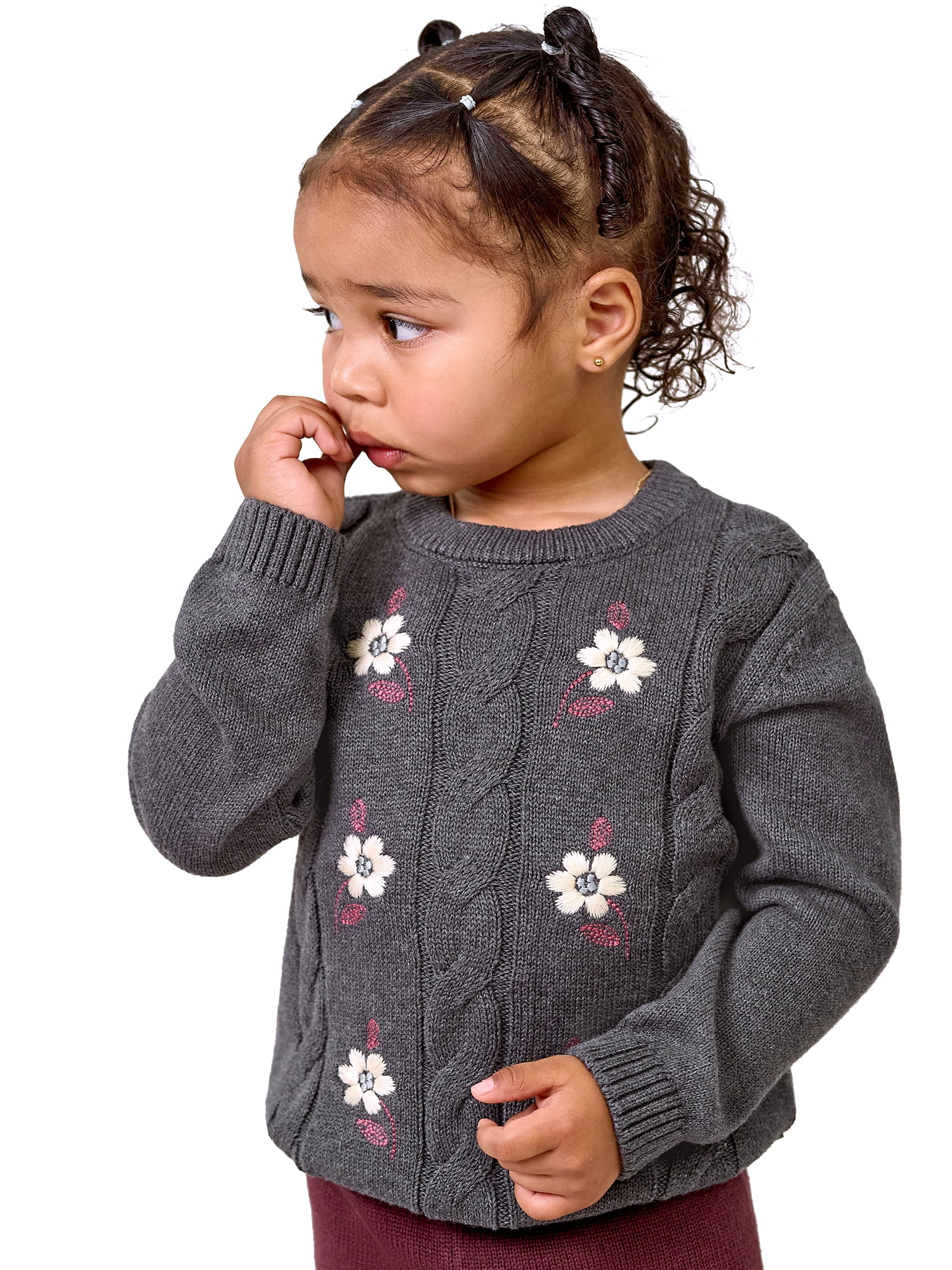 Modern Moments by Gerber Toddler Girl Embroidered Cabel Sweater, Sizes 12 Months - 5T