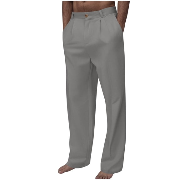 CLOISE Men's Linen Pants for Summer with Pockets Big and Tall Long Pants Beach Solid Baggy Trousers Vacation Clothes