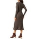 thumbnail image 3 of INSPIRE CHIC Vestido de Suéter de Manga Larga para Mujer, Cuello Redondo, Tejido de Canalé, Plisado, Midi, Talla XL, Café, 3 of 6