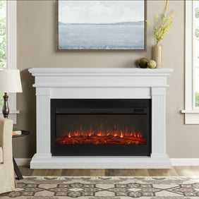 Crawford Slim Line Electric Fireplace In White By Real Flame