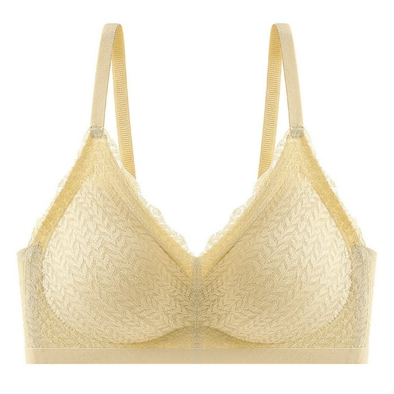 Ltctricy Wireless Bras for Women Seamless Lightly Lined Full Coverage Push up Lace Bralettes Comfortable Everyday Bras(Yellow,X-Large)