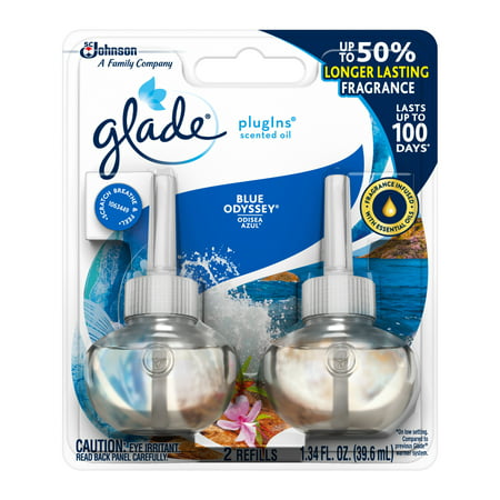 Glade PlugIns Scented Oil Refill Blue Odyssey, Essential Oil Infused Wall Plug In, Up to 50 Days of Continuous Fragrance, 1.34 oz, Pack of (Best Home Plug In Fragrance)