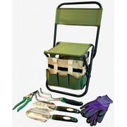 Garden Tool Set Organizer | Garden Seat Folding Stool Gardening Chair Kneeler with Backing | Gardener Bag | Gardening Tools Set | Top Gardening Gifts for Mom and Dad Includes Aluminum Tools