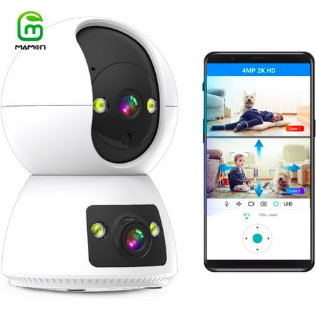 Baby Monitor Indoor Security WiFi Camera Dual Lens Dual Screen 4MP 2K Resolution with Pan Tilt Zoom/ Motion Alerts Ideal for Baby and Pet Home Security Multiple Storage Options Work with Alexa