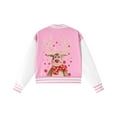 thumbnail image 7 of Staki Christmas Jacket for Toddler Girl Boy's Button Up Varsity Christmas Jacket Letter Print Baseball Bomber Jacket(Pink,7-8 Years), 7 of 7