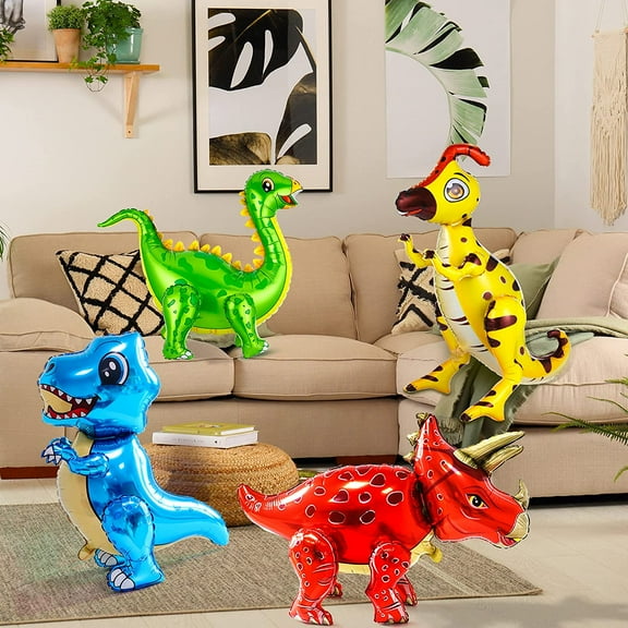 4Pack Giant Self Standing Dinosaur Foil Balloons for Dinosaur Birthday Party Supplies Decorations