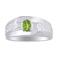thumbnail image 1 of RYLOS Men's Rings Sterling Silver Classic Nugget 6X4MM Oval Gemstone & Diamond Ring Peridot August Birthstone Ring Size 10, 1 of 7
