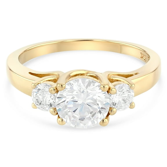 Ioka - 14K Solid Yellow Gold 1 Ct. 3 Round Tri Stone CZ Wedding Engagement Ring - Size 6