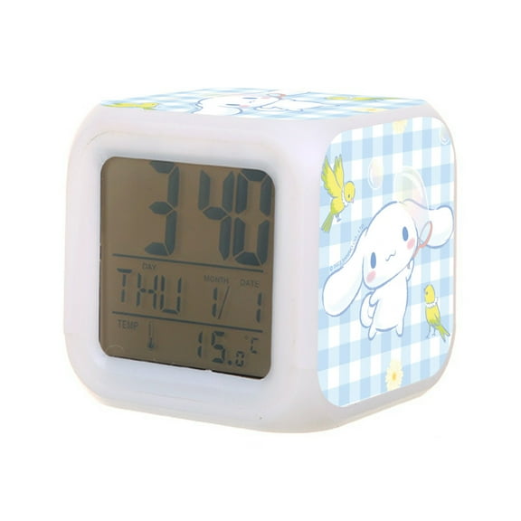 Cinnamoroll Digital Alarm Thermometer Night Glow Cube 7 Color Clock LED Changing LCD Display Suitable for Bedroom Children