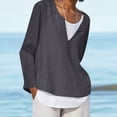thumbnail image 2 of Cotton Linen Tops for Women Crew Neck Button Long Sleeve Tshirts Solid Casual Loose Comfy Plus Size Blouse Tees, 2 of 5