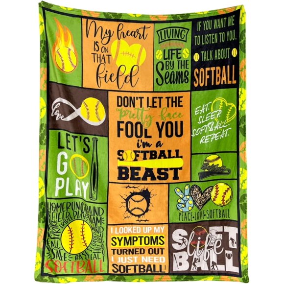 Couverture de Softball 40"x50 Pouces Couverture Cadeau de Softball Mignonne Douce Confortable Chaude en Flanelle pour Lit Canapé Sofa, Couverture de Sport en Dentelle pour Amateurs de Softball