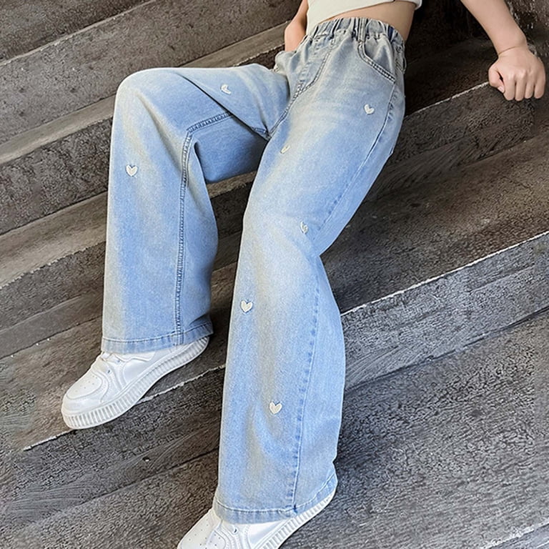 bbymog Girls Wide Leg Jeans Girls Fashion Elastic Waist Denim