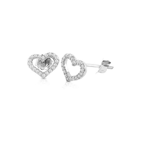 14K White Gold Diamond Accent Open Heart Earring