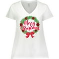 thumbnail image 3 of Inktastic Merry Christmas Wreath with Red Bow and Ornaments Women's Plus Size V-Neck T-Shirt, 3 of 5
