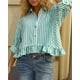 thumbnail image 3 of Blusa de verano CHYRII para mujer, con volantes y botones, a rayas, color verde L, 3 of 6