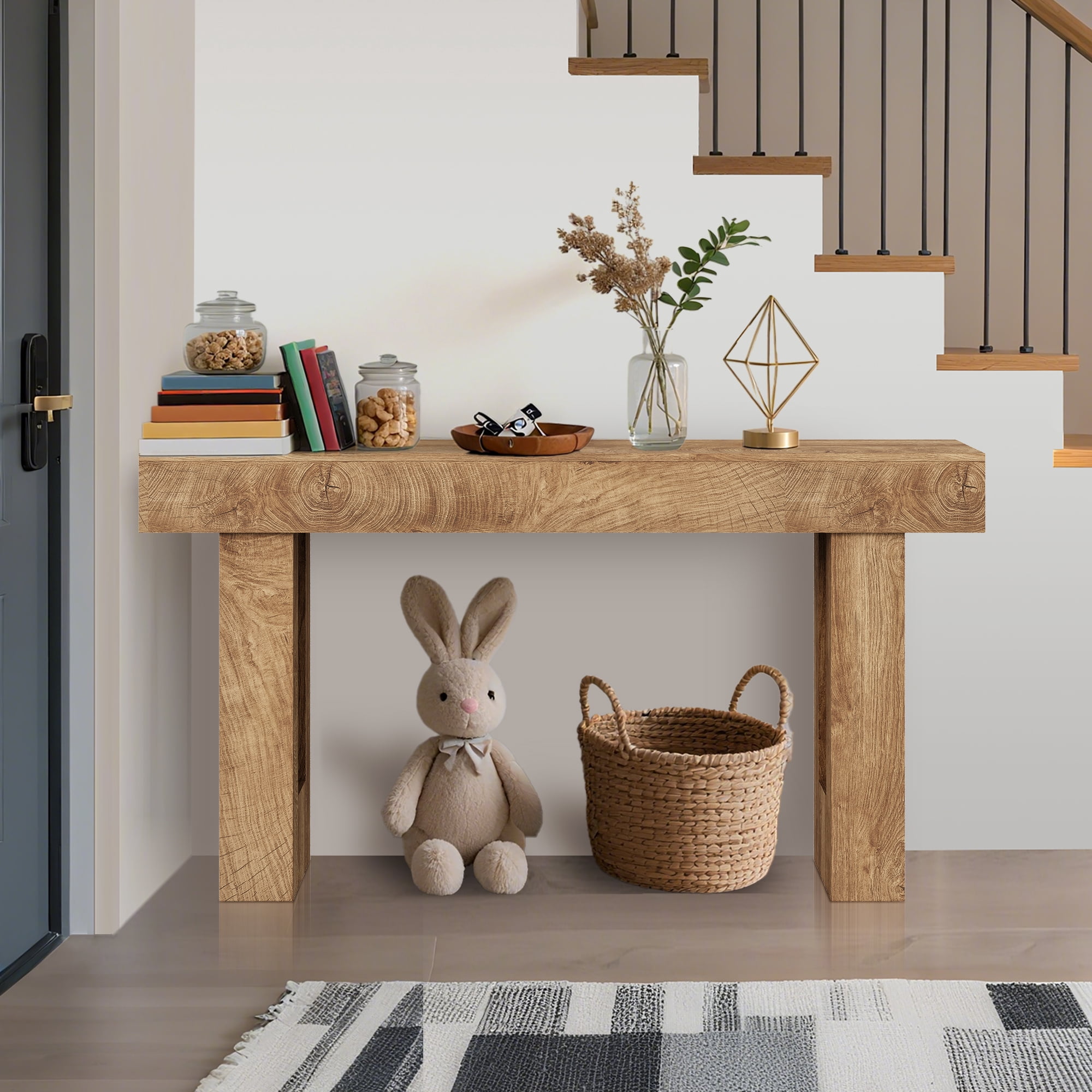 63" Farmhouse Minimalist Console Table Rustic Entryway Sofa Table for Living Room Hallway, Wood Accent Furniture for Small Space Storage, Wood Color