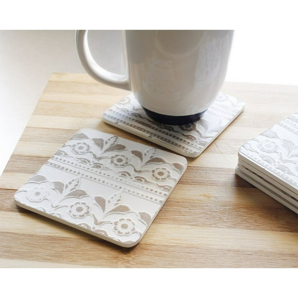 Wood Coasters Set 6 Pack Elegant Drink and Table Coaster Set with