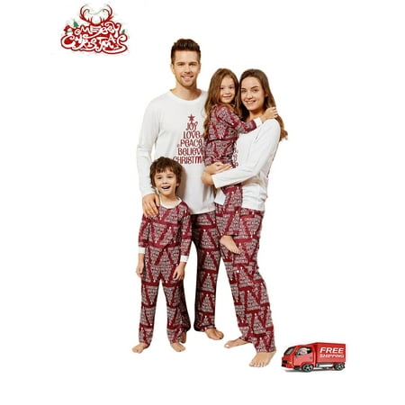 

Family Christmas Pajamas Matching Sets Adult Kids Long-sleeve Tops Letter Prints Pants Sleepwear Nightwear
